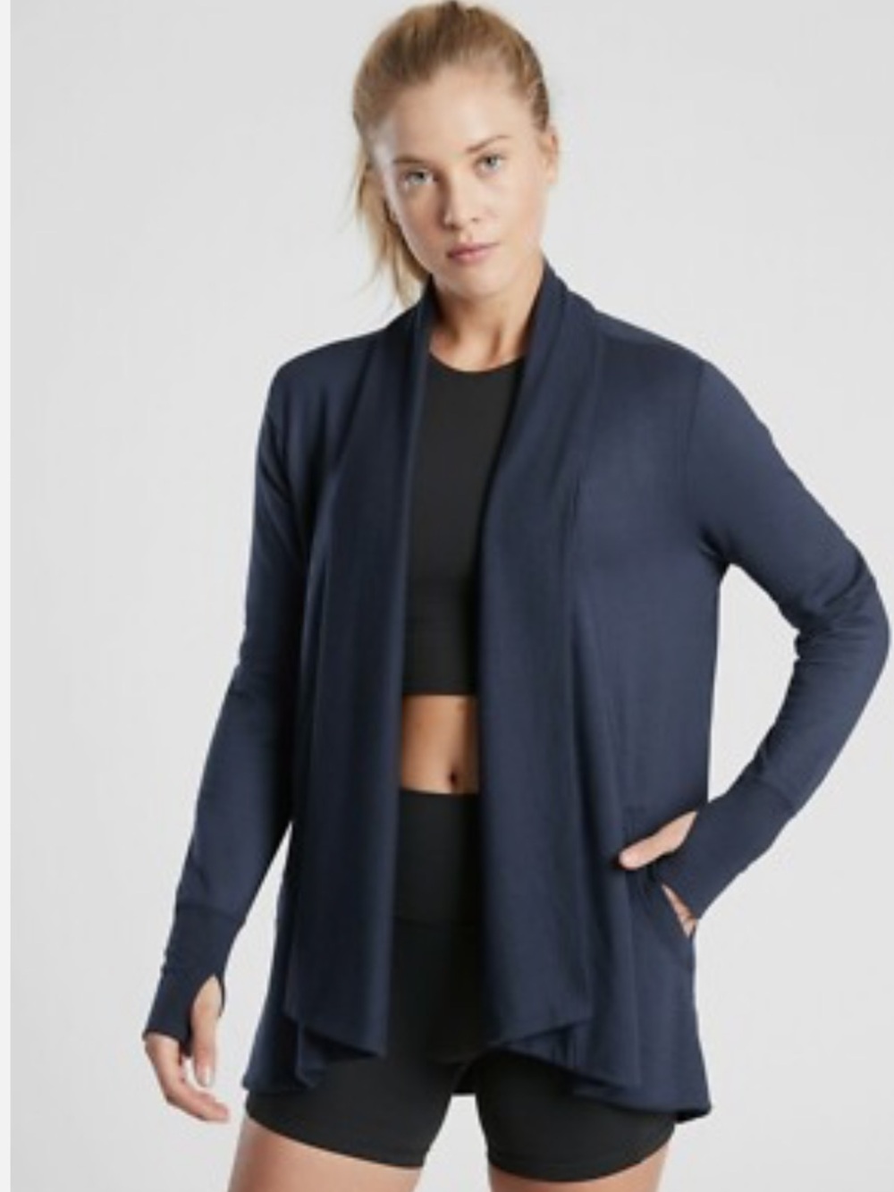 Athleta Navy Soft Pranayama Restore Wrap Cardigan Sweater Top Women’s SZ XL